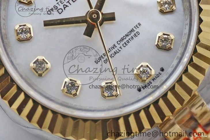 MiroTime 0105 Datejust 28mm 279179 SS YG TWF Best Edition White Diamonds Markers Dial on SS YG Jubilee Bracelet NH SunProtective 2144